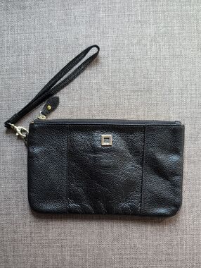 Lodis Black Leather Wristlet Clutch